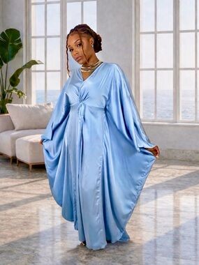 Chic Light Blue Satin Maxi Dress